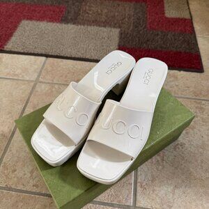 Gucci Rubber Slide Heeled Sandals Mystic White Size 41 EU / 11 US